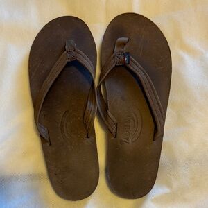 Rainbow Brown Leather Flip Flops